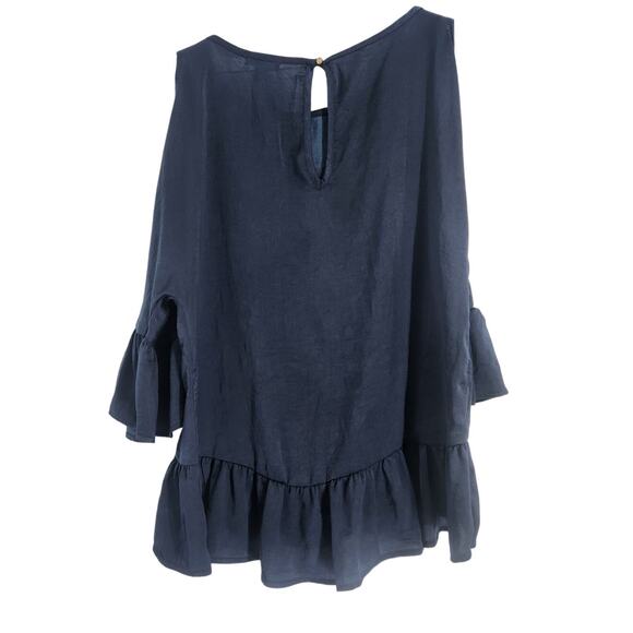 Navy Blue Cold Shoulder Ruffle Top - Women's Size Small - Picture 2 of 3